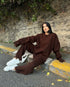 WOMEN KNITTED DISTRESSED CO-ORD SET - BROWN